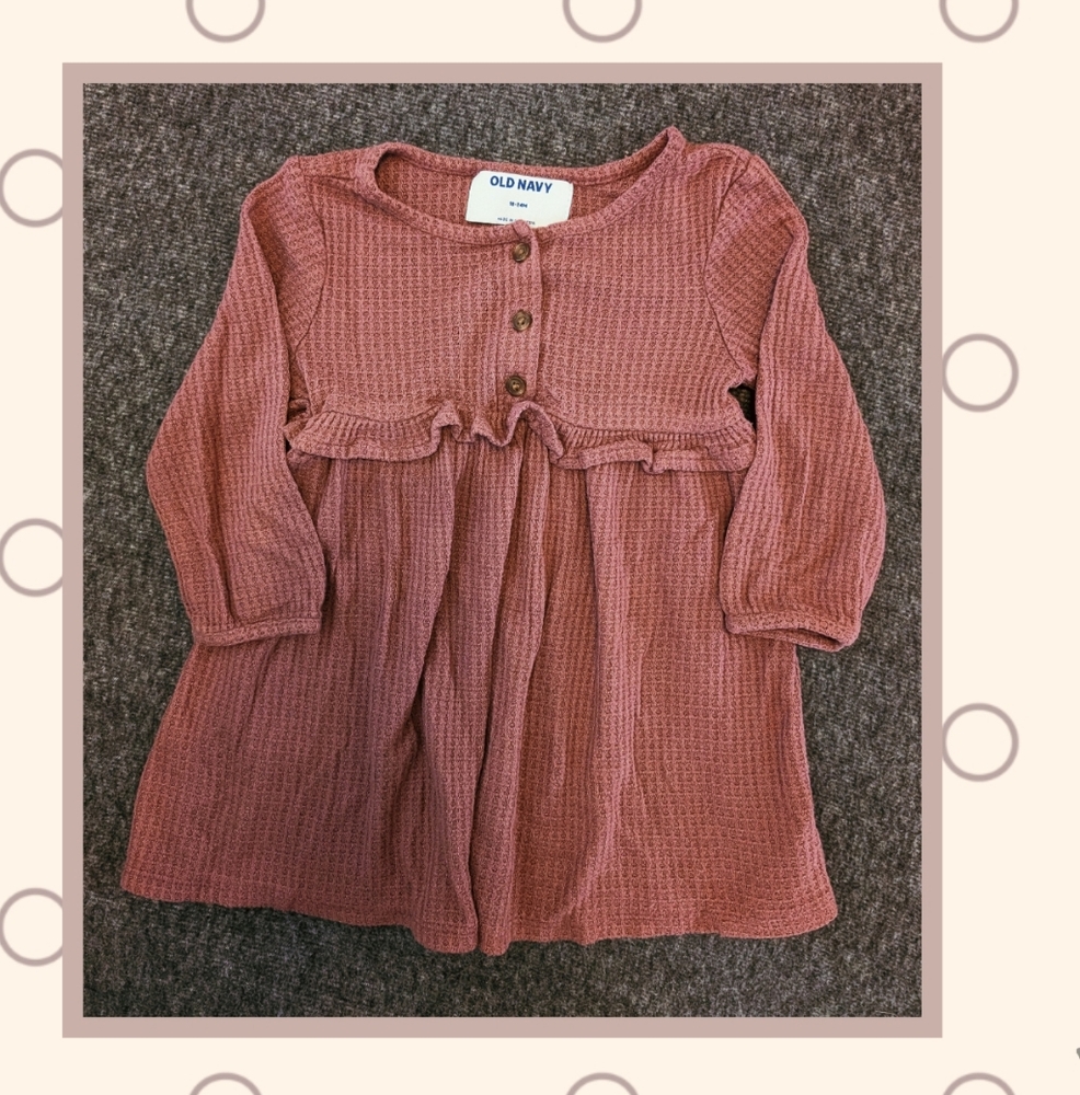 Long Sleeve Waffle knit Ruffle Dress, Old Navy Size 18 to 24 Mos